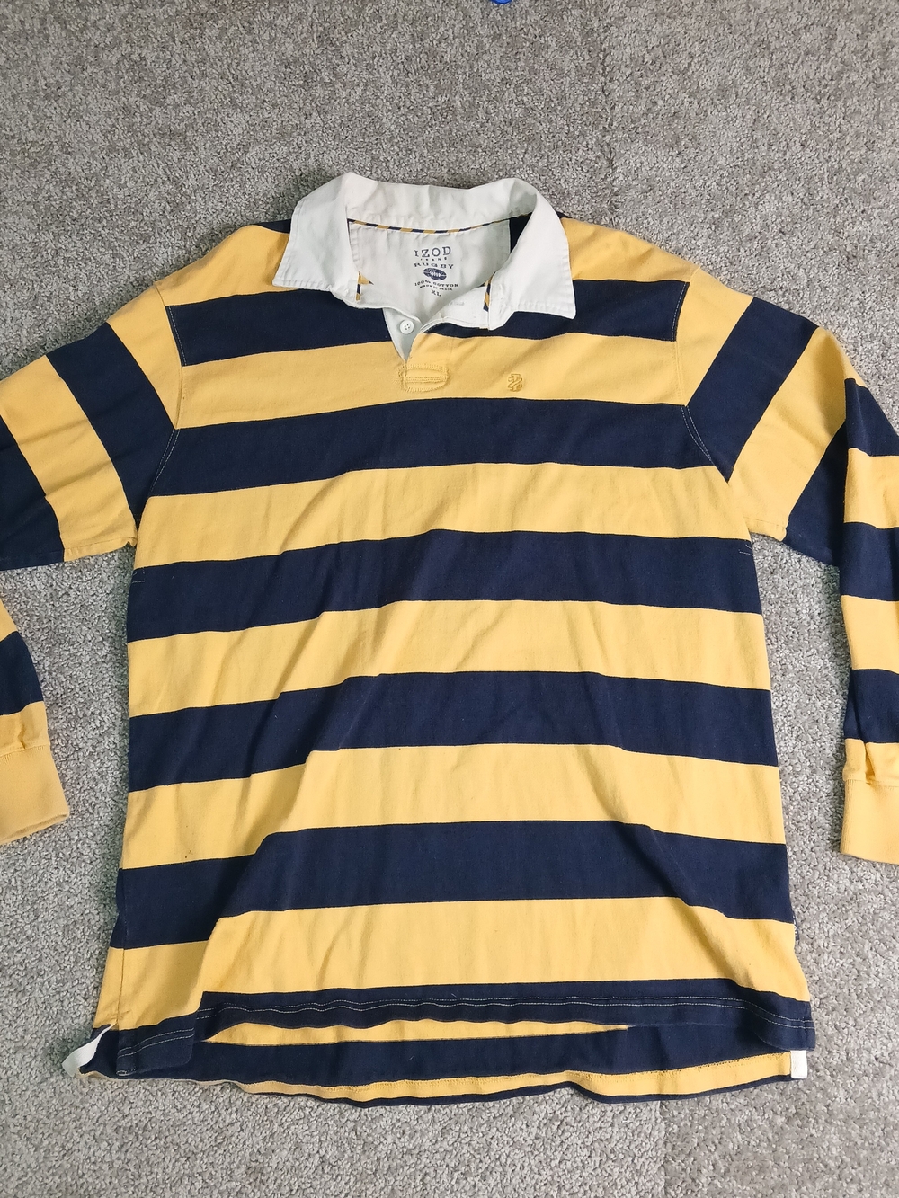 IZOD Navy and Yellow Striped Rugby  Polo Shirt for Men - Size XL